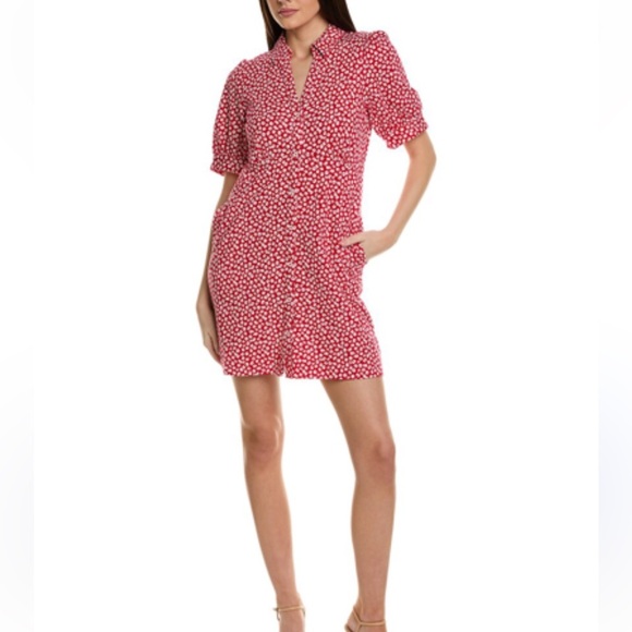 BODEN button down jersey Red Floral mini Dress Size 12P - Picture 2 of 9